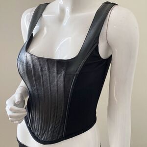 Dolls Kill Brand Generation Kiss Black Vegan Faux Leather Corset Bustier Top